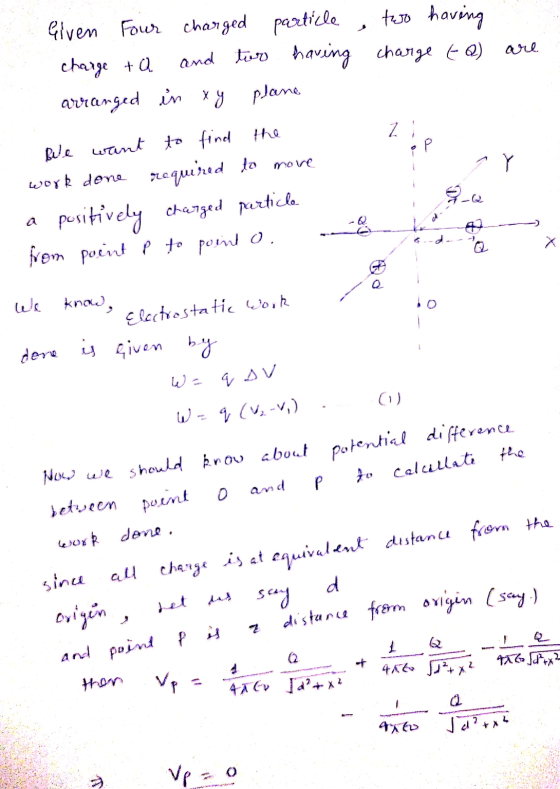 Given Four charged particle two having charge ta and tor having charge EQ) are arranged in xy plane the Z Р Y go Q Bule want