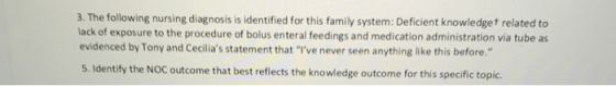 3. The following nursing diagnosis is identified for this family system: Deficient knowledget related to lack of exposure to