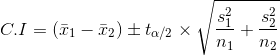 C.I = \left (\bar{x}_{1}-\bar{x}_{2} \right )\pm t_{\alpha /2}\times \sqrt{\frac{s_{1}^{2}}{n_{1}}+\frac{s_{2}^{2}}{n_{2}}}