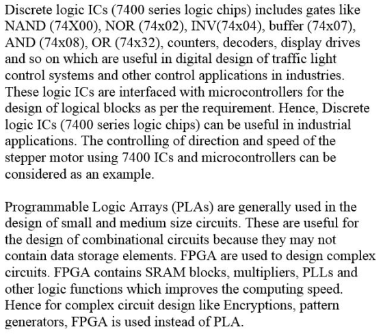 Discrete logic ICs (7400 series logic chips) includes gates like NAND (74X00), NOR (74x02), NV(74x04), buffer (74x07) AND (74