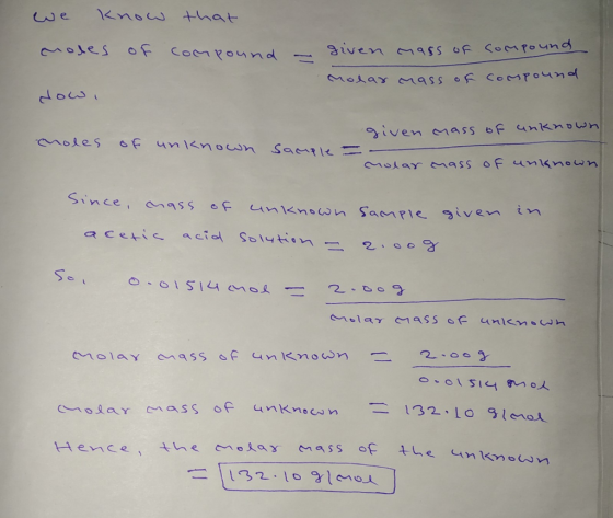 we know that moles of compound - given mass of compound Molar mass of compound ، که لى given mass of unknown moles off unknow