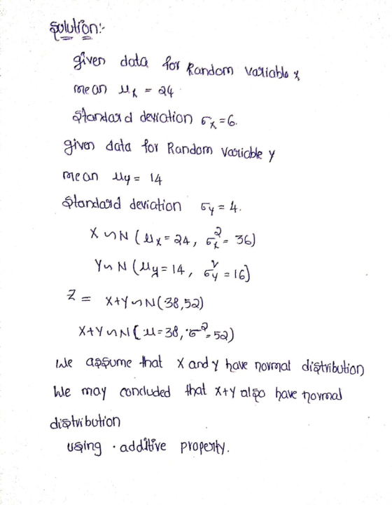 soluton gven daa Ro Rodom diobbx 2n ddla lor Random vatiade y mean 119 = 14 andagd deviation 6ут 4. 又 xry.n N(38,52) te appum