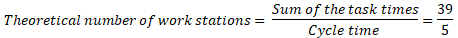39 Theoretical number of work stations Sum of the task times Cycle time 5