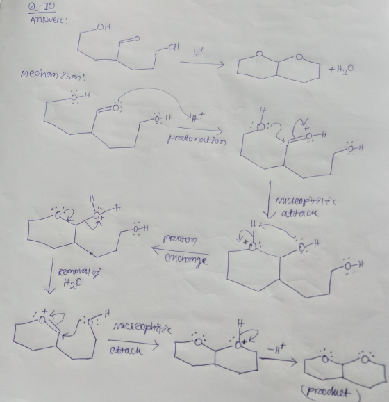 a 10 Answer HT mecham ason! 1 +H₂O -olt OH YAT protonation -O-H COH är nucleophiles attack ofta ot przaton enchange -OH Remo