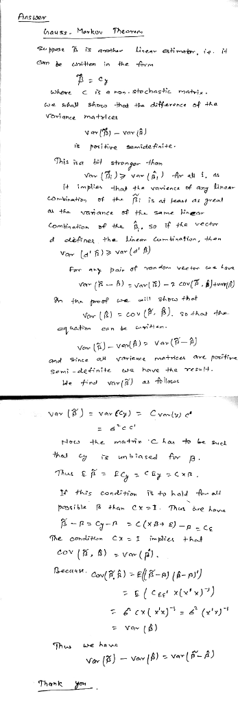 Answer hausMarkov Theorer Can be esin the form This isa 버 stronger -thon can be and Since vaie we matrices ave poritie cC cov