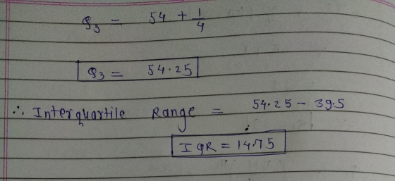 - 54 + 4 93 = 54.25 54.25 - 39.5 Interquartile Range I QR = 14.75