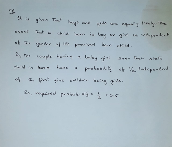 Sal gt彷 given That boys and gals are equang-ke ly event hat a child born is boy Y gi s independen ob rhe gende v otlfe previ