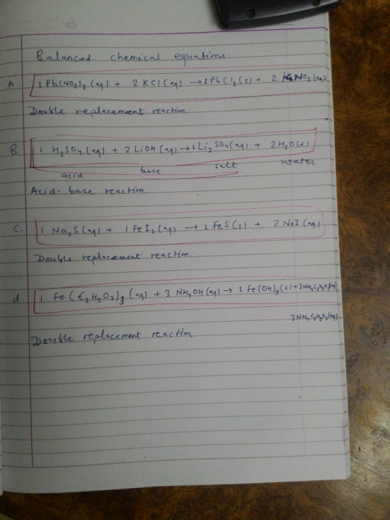 Balanced chemical equations H1Pb(NO32 (aq) + 2 KCl(aq) 1 Pb Cļ (s) + 2 KNO (24) Double replacement reaction. I H₂SO4 (ag) + 2