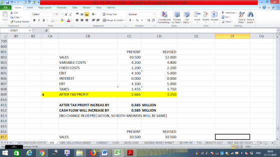 NPV, IRR, PBP,OCFINDEX - Microsoft Excel (Product Activation Failed) View Add-Ins Formulas Data Review - 2x Σ AutoSum : A 11