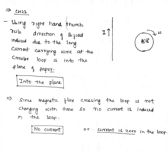 » CH23 vule I ſ Using right hand thumb direction B-field induced due to the long current carrying wire at the Circular loop P