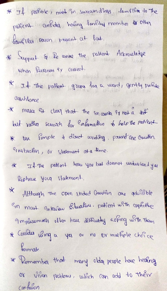 . * If possible, meet in surroundings famillion to the patient consider having family member or other Sampliar pauon present