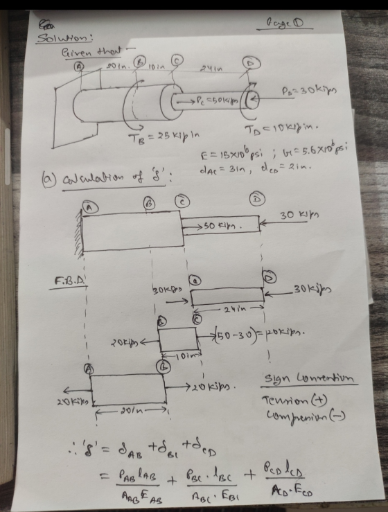 Page 0 Solution: Given that © 2014. ® 10 in © 2uin 24 Радок, Pc =50kips TB = 25 kipin Toc lokipin. F= 15x10 psi; b=5.6 X10 ps