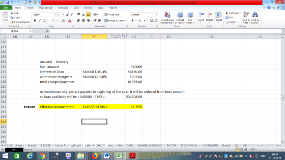WORKING CAPITAL APPROACH - Microsoft Excel (Product Activation Failed) Review View Add-Ins Data - 2x = = = V General File Hom