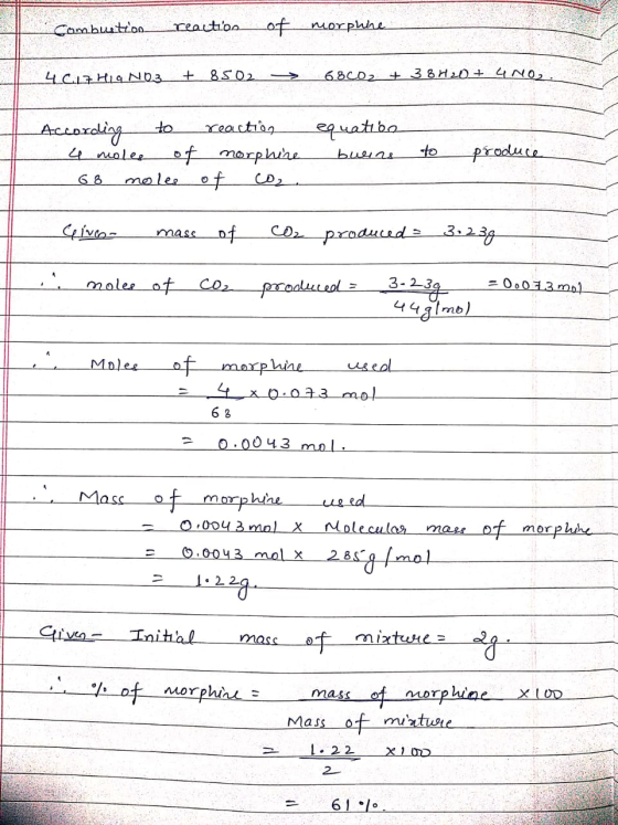 of norphne reacton Cambustion + 38H20 + 4NO 4 C1HIgND3 8S02 68C02 equatiba to reactiag Acsardiy 4 molee produce of morplhuhe