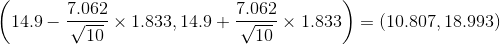 14.9- 7.062 x 1.833, 14.9 + 7.062 x 1.833 = (10.807, 18.993)