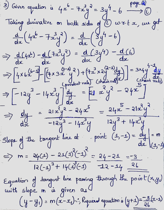 6 page @ ; derivative en on both sides d (426 dlac d da da 4-1 (3-12 TA -X 3* tita da (chain nel) 5 3) Givern equation is 4x