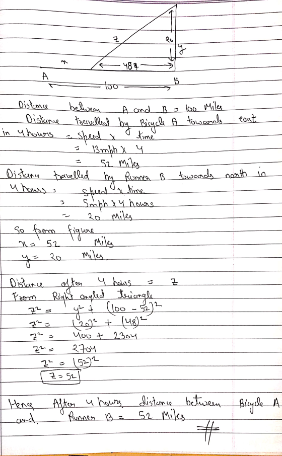 Z 26 y 484 A B too B 3 100 Miles A towards east towards north in Distance between A and Distance travelled by Bicycle in uhou