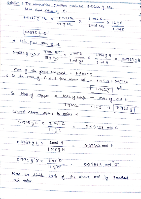 4.02.16 G Co. Solution - The combustion reaction produces Lets find mass of c. 4.0216 g co x t mol CO2 44 g COL 1 . molc. -