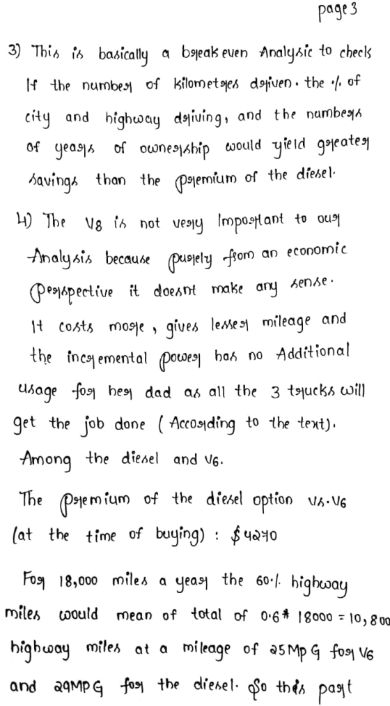 page3 3) This is basically a bejeak even Analysic to checks If the numbesy of kilomet ses doiven · the . of city and highway