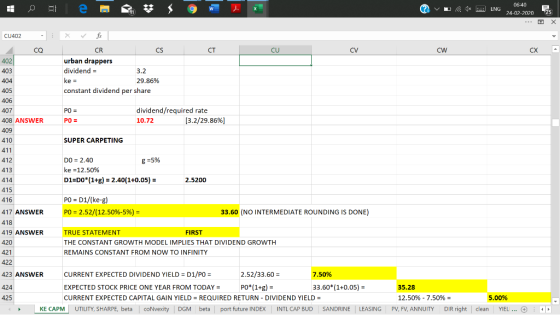 ? v 06:40 ENG 24-02-2020 25 Cu 402 - - ca 402 403 as CT cu cv cw cx a X fx CR urban drappers dividend = 3.2 ke = 29.86% const