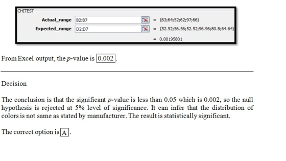 CHITEST Actual_range B2:37 Expected_range D2:07 {63;64;52;62;97;66) = {52.52;56.56;52.52;96.96;80.8;64.64 = 0.00195801 From E