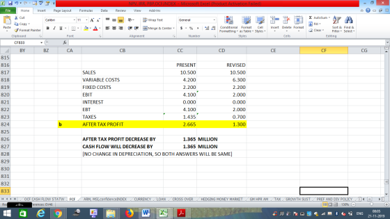 NPV, IRR, PBP,OCFINDEX - Microsoft Excel (Product Activation Failed) View Add-Ins File Home Insert Page Layout Formulas Data