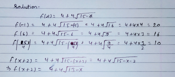 solution- £ (А) : Ч#Ч, 15- £ (-1) = ч+чі г-(1) сч +ЧЛ, А Ч +4х4 20 [(6) - Ч+ Ч Г— 4 — ч и 9 = Ч +yx3 = 26 f(si) - Ч+4.JI (есу