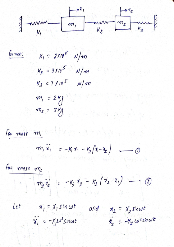 지 Ня, Kan www mi m₂ M Kz Griven! Kia 2x105 Kg - 3x10 3x105 K3 = = 2X105 w/on N/m N/m m, a = 2 kg 3 kg mea For mass mi mm, E-K