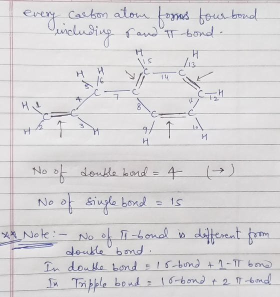 every carbon atom tomos tourbond including and I bond. H 16 56 7 C 8 HI H H No of double bond = 4 (₃) No of single bond als X