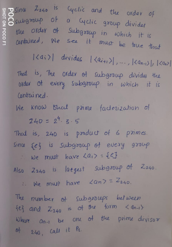 SHOT ON POCO F1 Sinu 2240 Is Cyclic and the order of subgroup of a cyclic group divides the order of subgroup in which it is