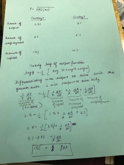 WOX Y = √K) (AND Courdex Country Growth of 2.5.1. output 2/. Growth of 27 cemployment lol. 15% Gurowth of capital geconth ra