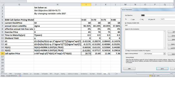 J K L M N O P Q H Set Solver as: Set Objective: $I$16=18.73 By changing variable cells: $1$7 Solver Parameters Set Objective: