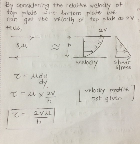 By considering the relative velocity of top plate wirt bottom plate we can get the velocity of top plate as av I thus, 2v 34