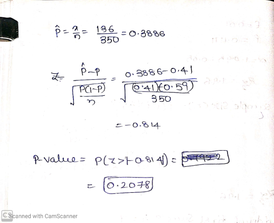 - - 136 = 0.3886 = 0.3886–0.41 POP 704160-59) 350 E-0.814 P-value- Plz>70-814) - 1992 = 16.2078) Scanned with CamScanner