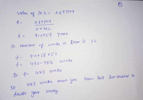 value o n093197 t 206931 00 762 So Numbeo of seek in 1year is s2 t 422 781b week 43-3 mt you Heave fus Sum invested to eJoug morey (dee So deube youx money
