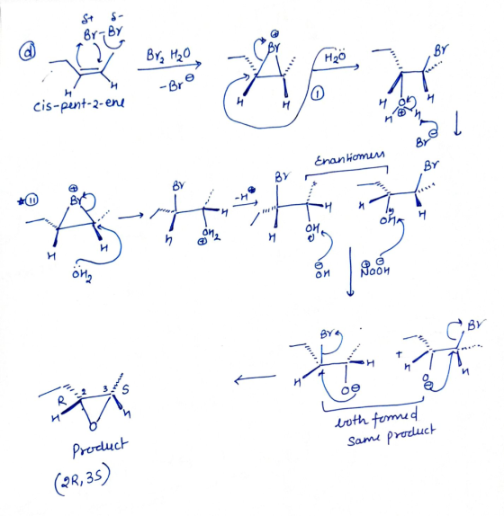 St S- Br-Br la Bra H₂O cis-pent-2-ene 4 ob 4 OY Enantiomen 292 H both formed same product Product (2R, 35)