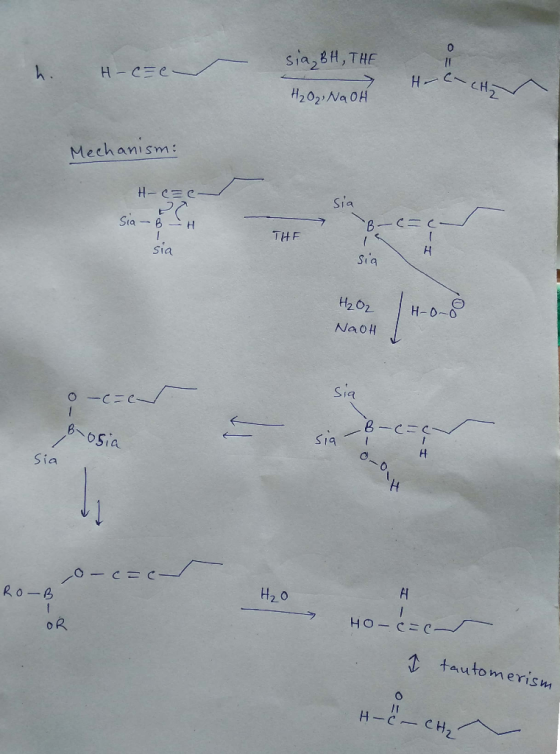 sia, BH, THE H-CEC- HCCH H₂O₃, NaOH Mechanism: - се с Sa Sia - B -H B - C - THE UI sia sia H₂O2 H-O- NaoH Sia s o -c= Bosia