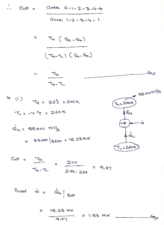 a - \ - 2-3-4-ం Ce COP ు Cఒట 1-2 -2-4- 1 T ఏ - ) (TH-TL) ( Sa-Sb) TH TH- TL క 000 b ci) TH = 26 c - 244 K TH=299K ఓ = 269 k 0