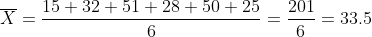 15 + 32 +51 + 28 + 50+25 6 201 6 33.5