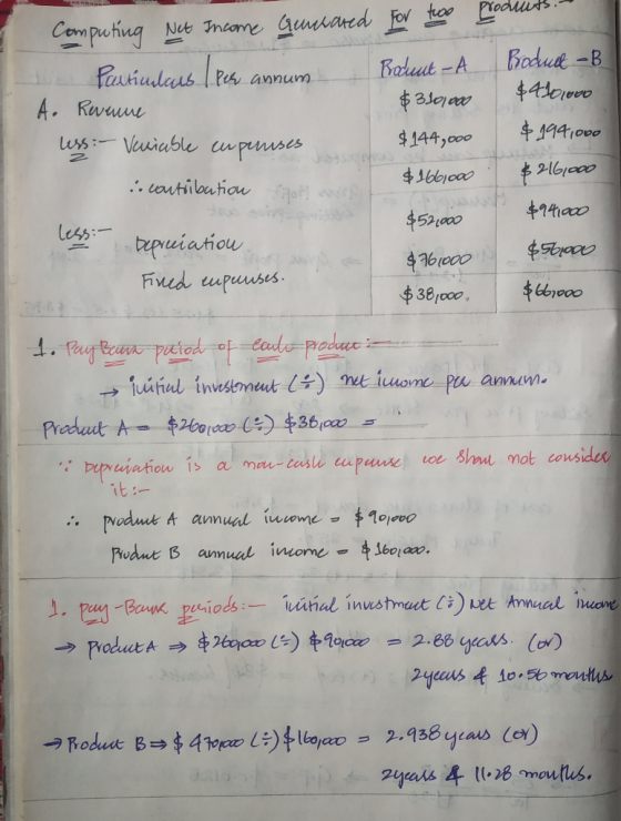 products. Computing Net Income Guneared Particulars per annum for two Baduut - A $3101000 Bodud -B $410,000 $ 194,000 Ao Reve