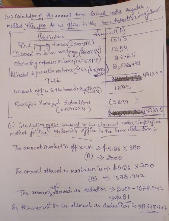 ve home deduction esased 0569 (as Calculation of the amount to be claimed under deegue method this year for her office in the
