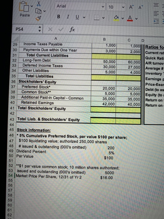 SX Arial BI U V LD D 10 AM a. A Paste P54 - X 1,000 3,000 50,000 30,000 5,000 29 Income Taxes Payable 30 Payments Due within