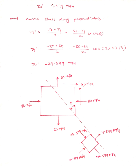 54 - १.5११ १ and normal stress along perpendicular +7 - 6-51 tor (28) 2 -80+ 60 न - 2 -80-60 - 05(283-13 2 - -29.5११ ११ 4
