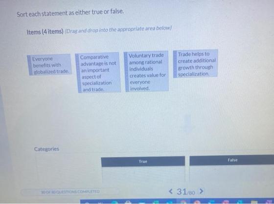 Sort each statement as either true or false. Items (4 items) (Drag and drop into the appropriate area below) Everyone benefit