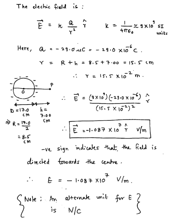 The elechicĢeld is : k. units Here, a g.d uc -2 7.0 0 Cm c m 2. cM -ve sign mduks that the Ģdd is im