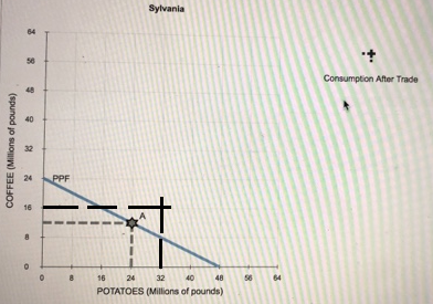 Sylvania 56 Consumption After Trade 40 32 24 PPF 0 8 16 24 32 4048 S8 64 POTATOES (Millions of pounds)