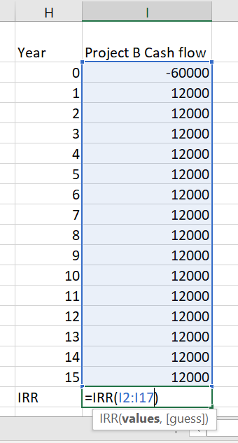 Year BBBO00 von AWNE Project B Cash flow -60000 12000 12000 12000 12000 12000 12000 12000 12000 12000 12000 12000 12000 12000