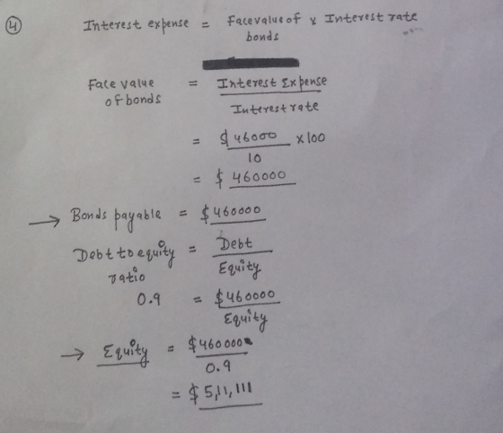 Interest expense = facevalue of x Interest rate bonds = Face value of bonds Interest Expense Interest rate $46000 x 100 = $ 4