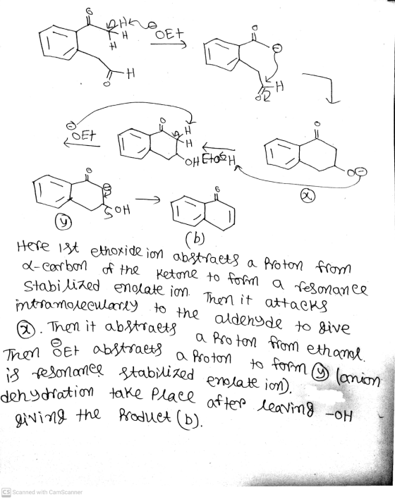 giving the product (b). o cm H -H OH Etosh 6 dehydration take place after leaving -oh Et H oEt L-Carbon @. Then it abstracts