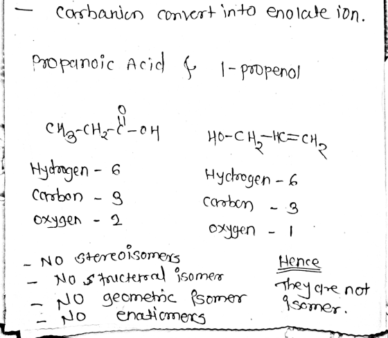 - cand corbanico convert into eno ale ion. propenoic Acid [ 1- poopenol CH₂=Chandon H0-CH3 –H=CH2 Hydrogen - 6 Hychoegen - 6